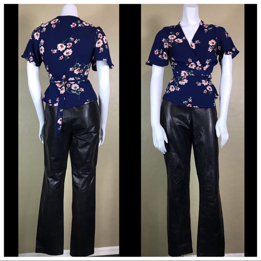 ANN TAYLOR 100% LEATHER moto BLACK PANTS SZ 4